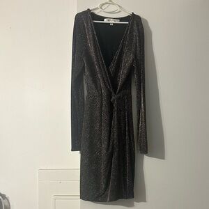 Chic Black Metallic Long Sleeve Dress